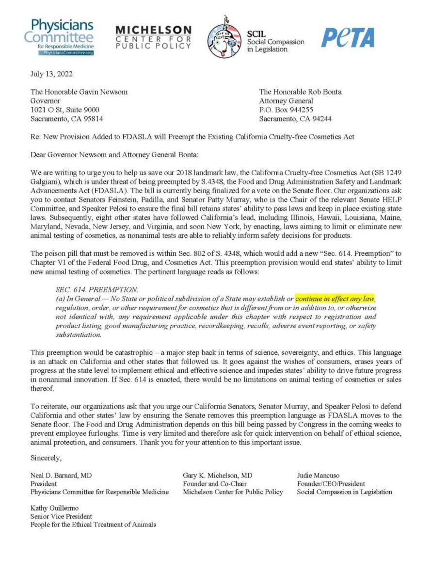 Urgent Letter to Newsom Bonta on Sec 614 FDASLA - Raster Image
